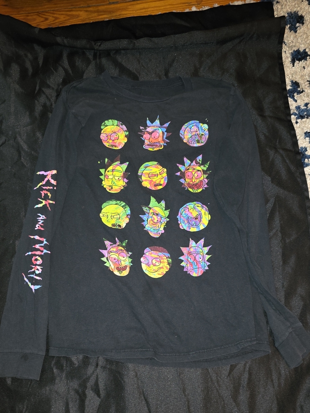 Kids' Black Long Sleeve Tee with Neon Character Faces
